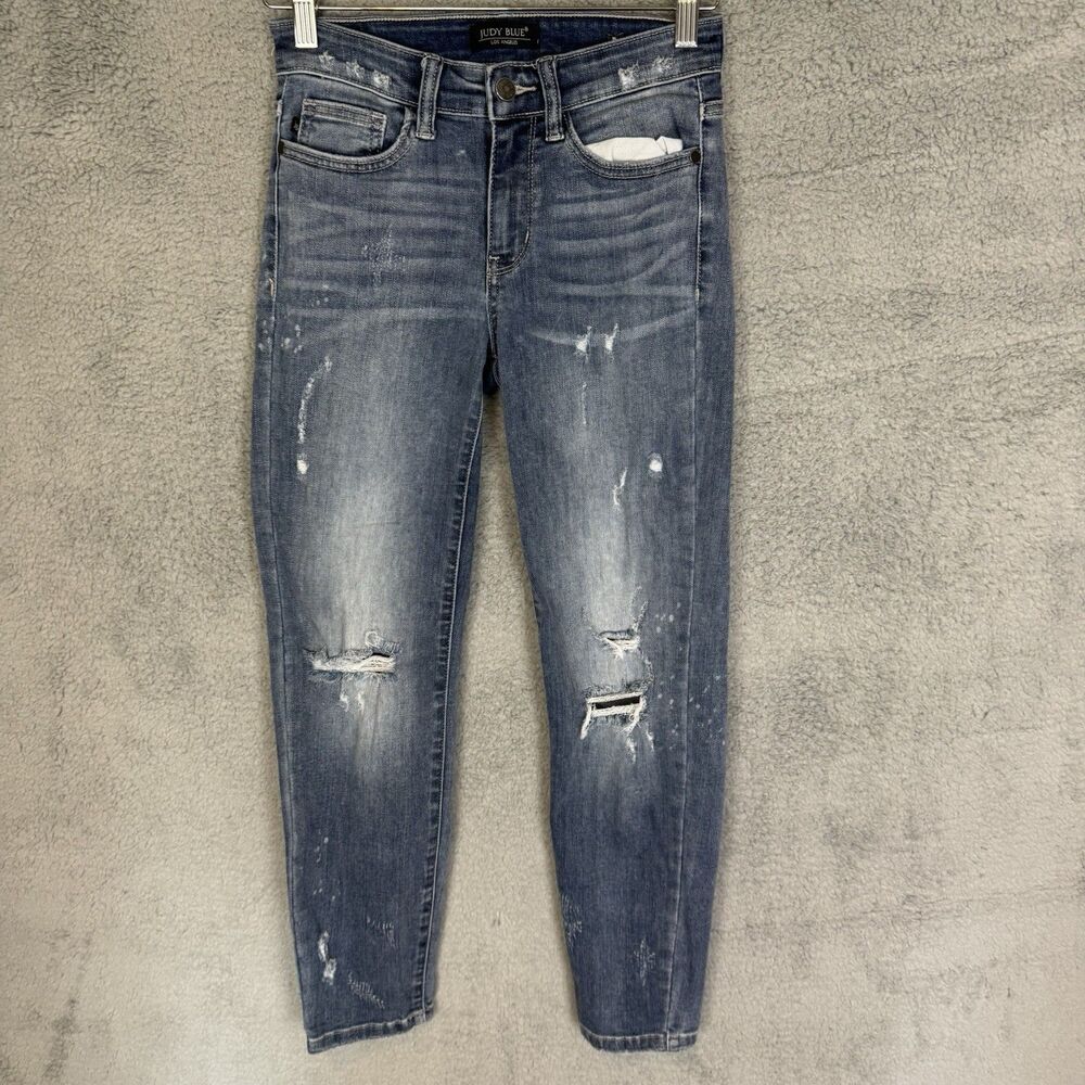 S Judy Blue Jeans Blue Womens 3/26 Denim‎ Relaxed Fit Distressed Medium Washed